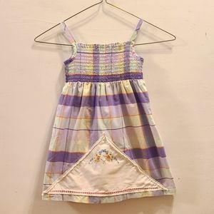 Faded Glory Smocked Plaid Tank Dress with Vintage Hankercheif Hand Sewn On. 3T